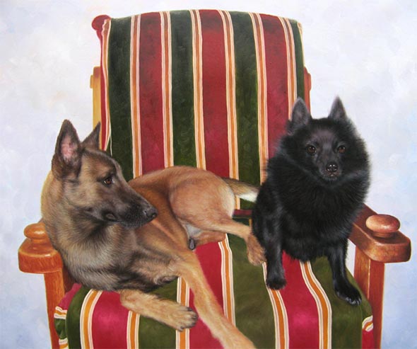 deux chiens que la peinture à l'huile