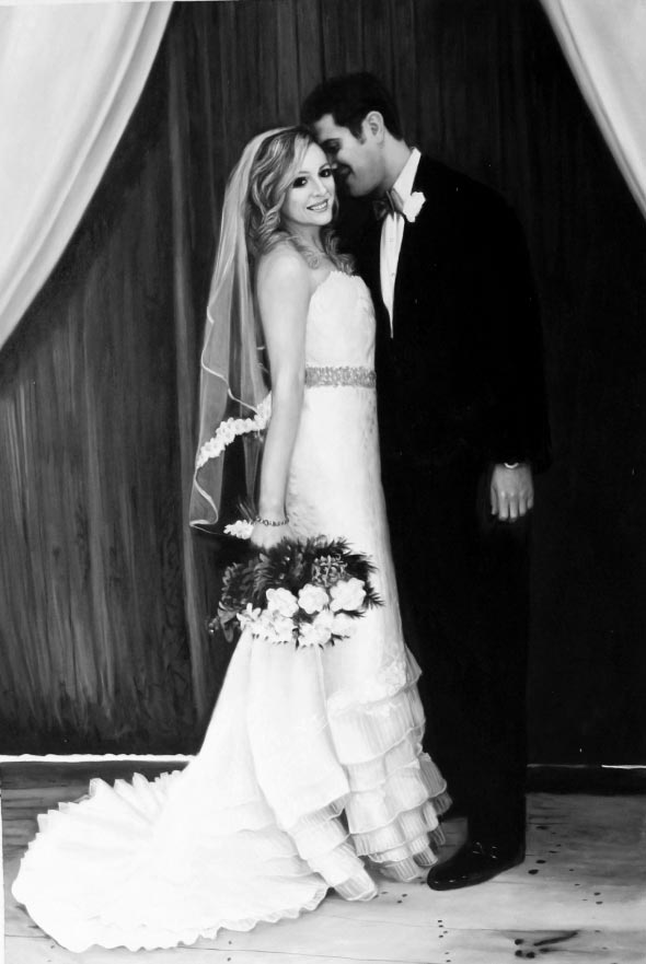 custom acrylic black and white painting of wedding day