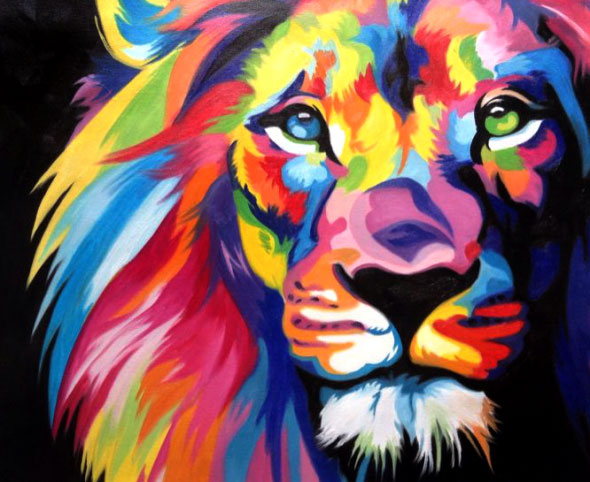 colorful lion oil painting local artists