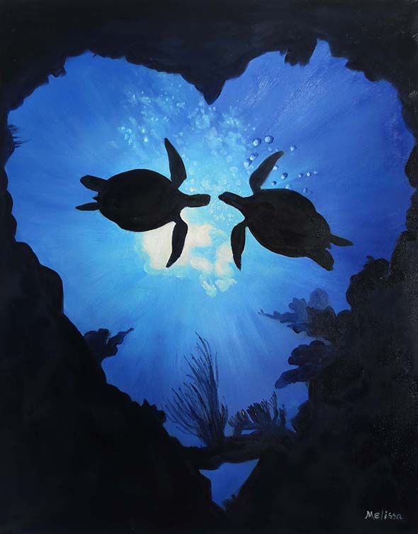 custom oil painting from picture of two turtles in love