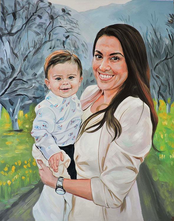 mother and child portrait pastel