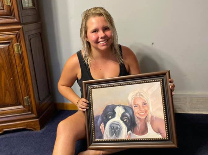 Beautiful oil painting of an adult with pet