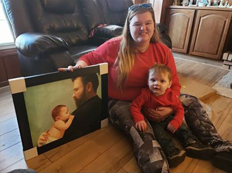 Receiving a beautiful oil portrait of a parent and child