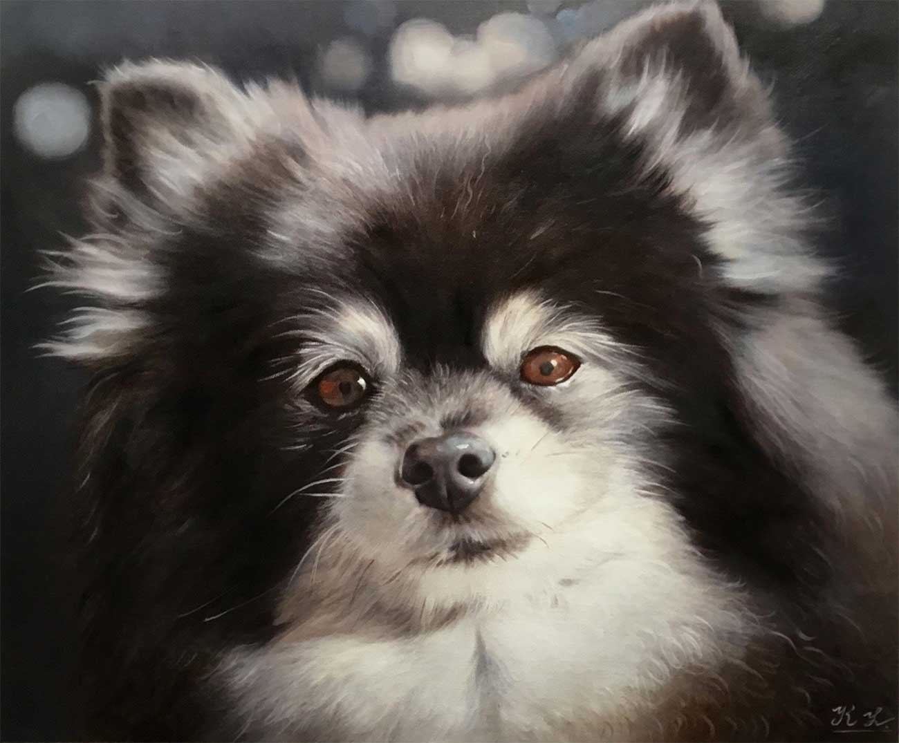 an oil painting of a little tiny Pomeranian 