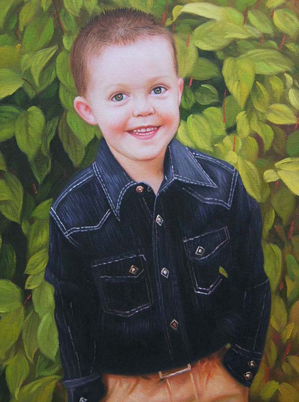 an oil paninting of a young boy in the garden