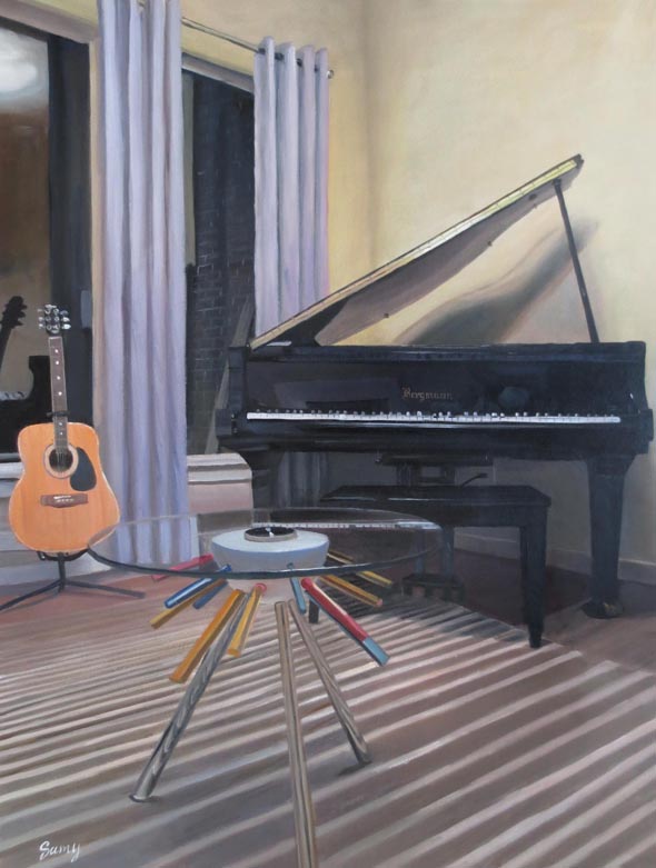 custom oil painting of musicians living room guitar piano