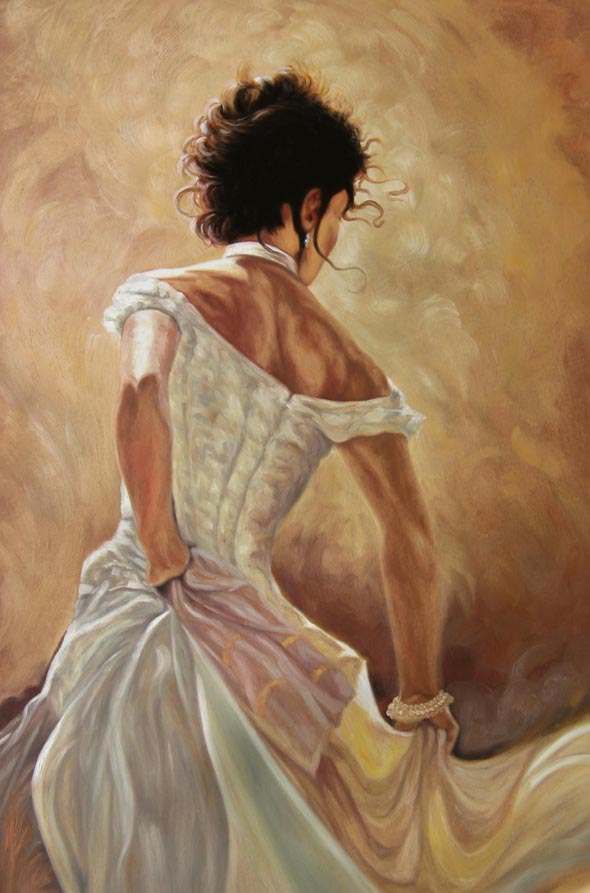 picture to oil painting of woman in dress dancing