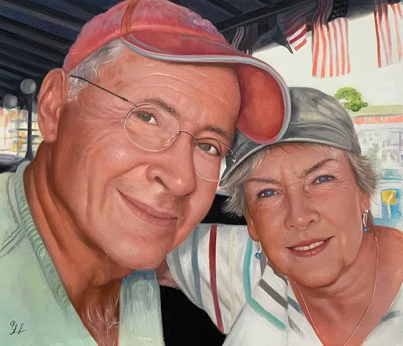 photos to art oil painting of elder white couple 