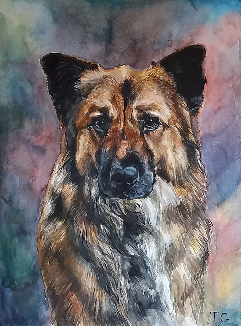 custom watercolor painting of a brown dog 
