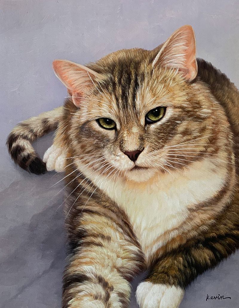 oil painting of a blonde fat cat 