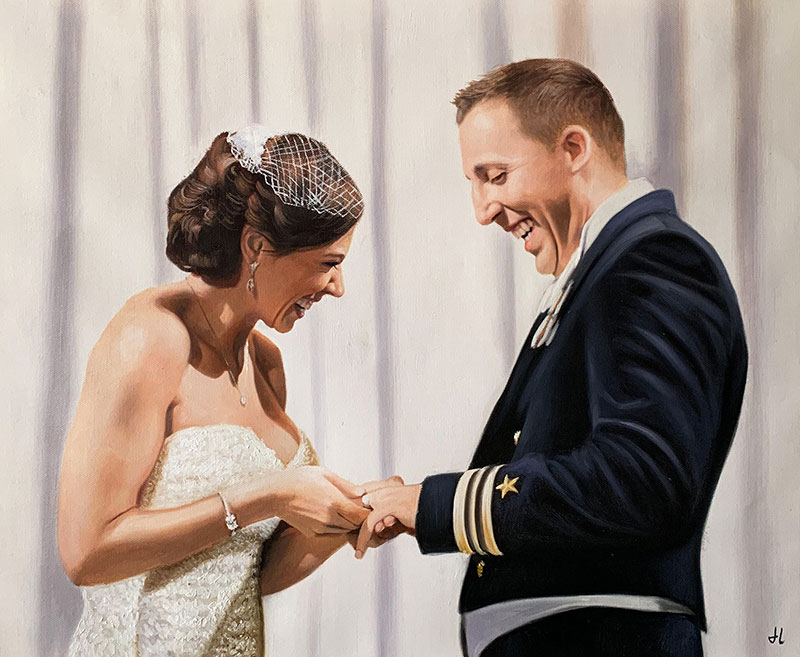 Beautiful oil painting of a wedding