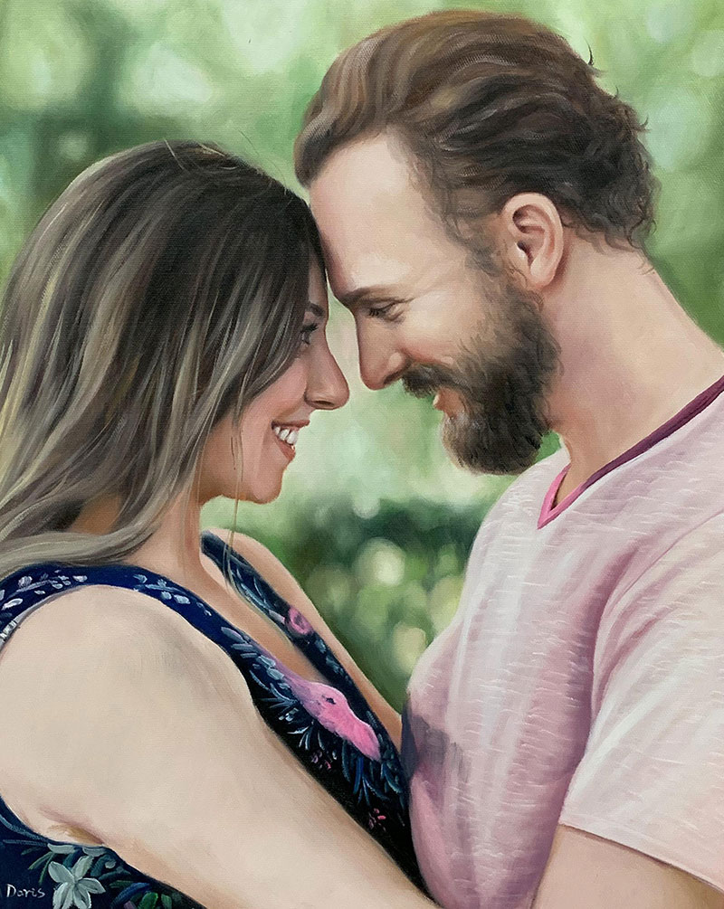 Beautiful oil painting of a happy couple