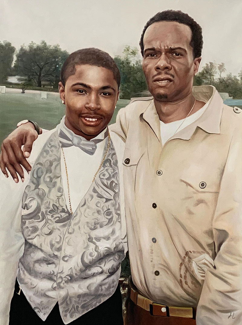 Custom oil painting of a father and son