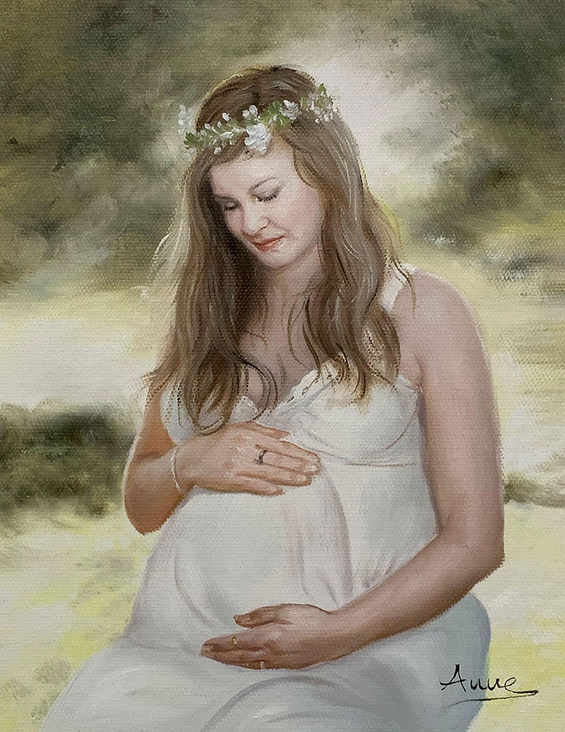 Beautiful oil painting of a pregnant lady