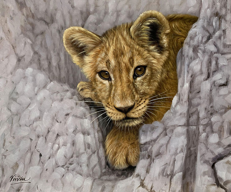 Custom acrylic painting of a cub