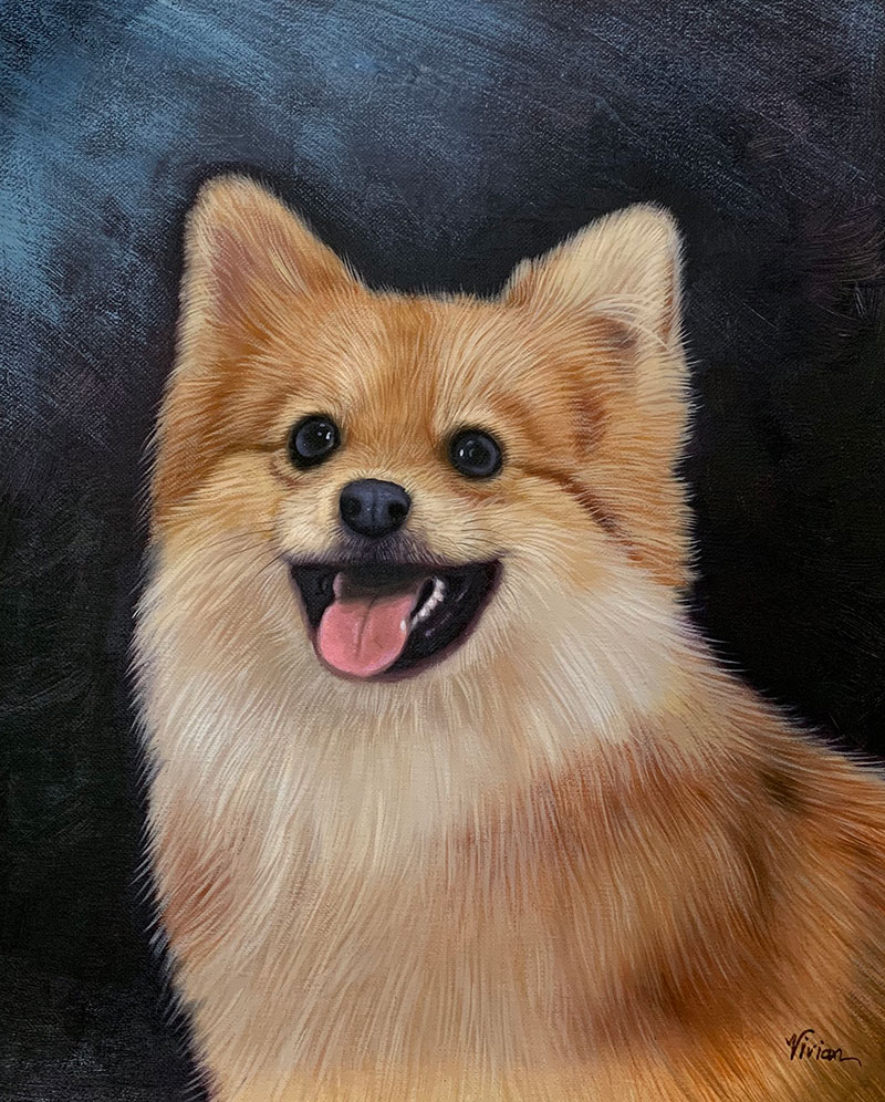 Painting of a happy Pomeranian dog