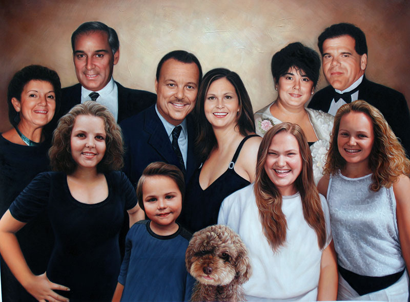 Custom handmade oil painting of a happy family
