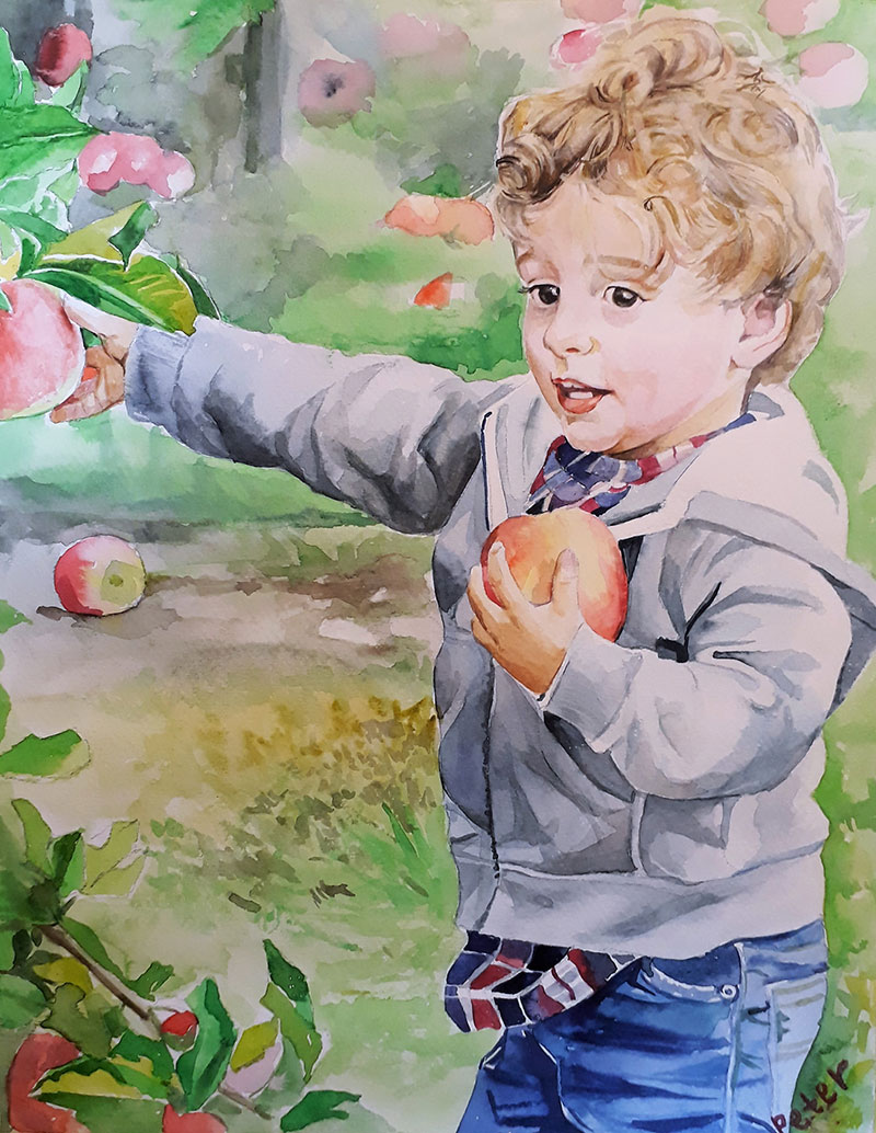 Custom watercolor painting of a child