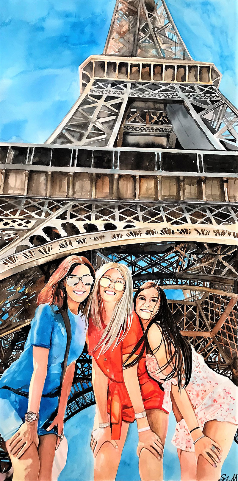 Beautiful watercolor painting of three adults