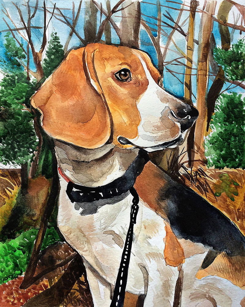 Beautiful watercolor painting of a dog