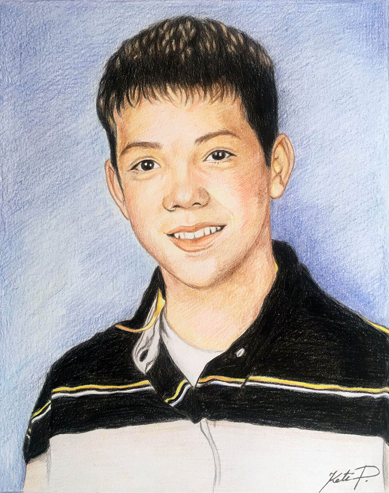 Custom color pencil drawing of a boy