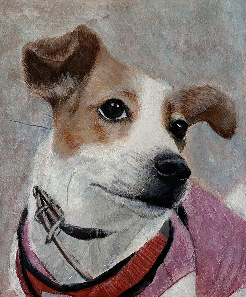 Custom color pencil drawing of a dog