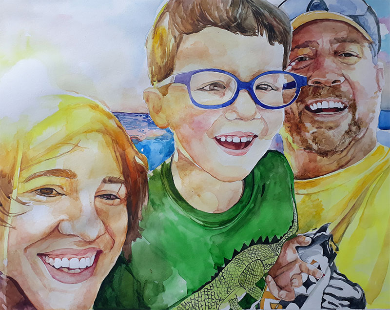 Beautiful watercolor painting of a family