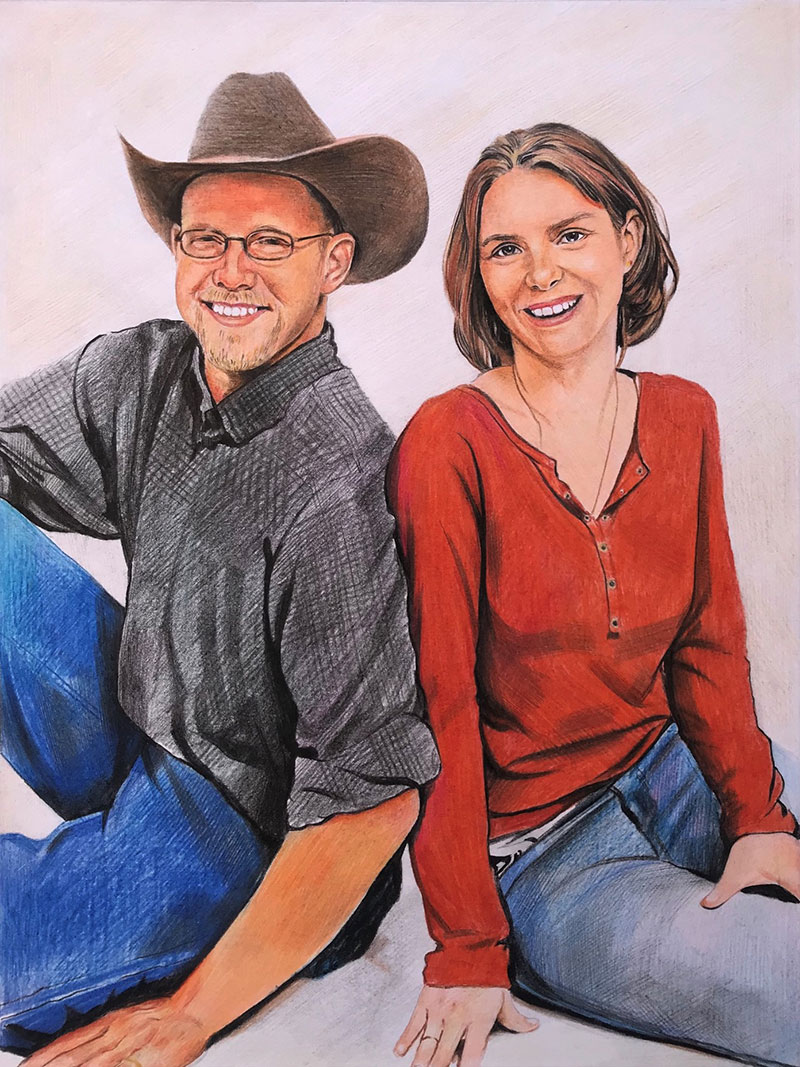 Beautiful color pencil drawing of a couple