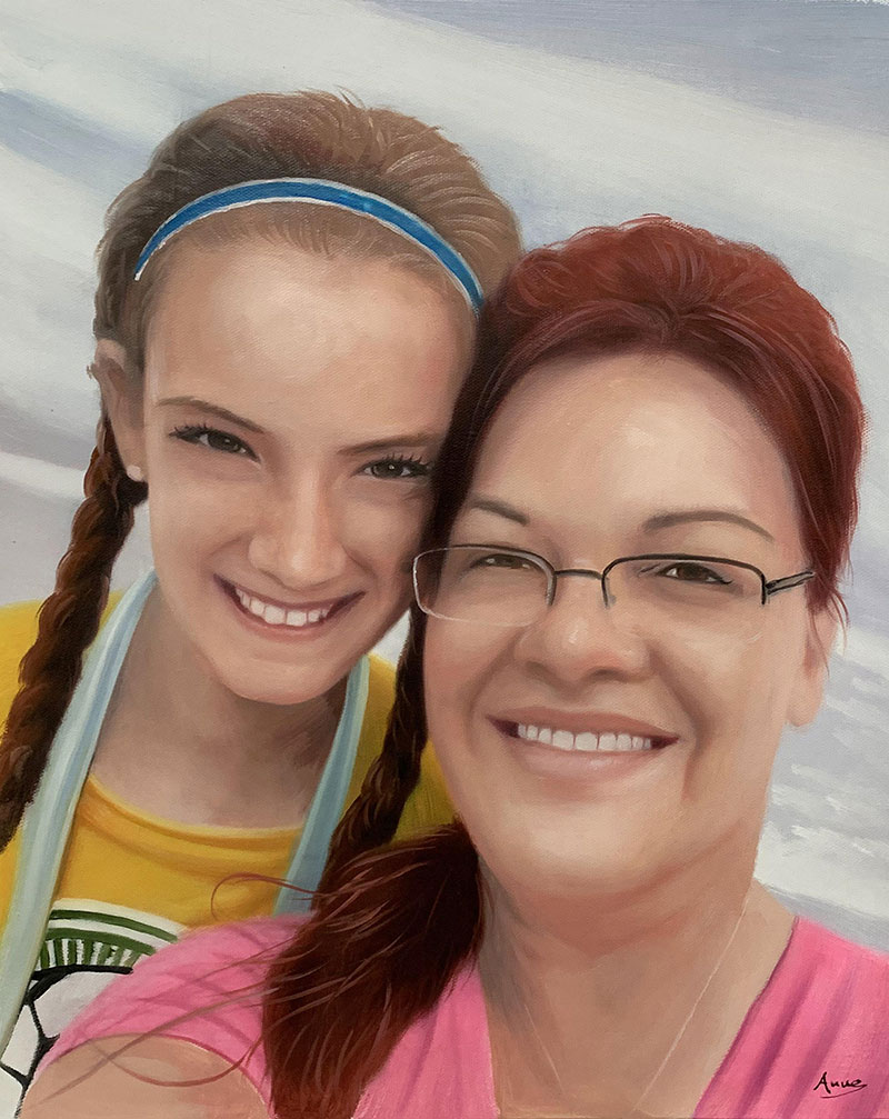 Beautiful oil artwork of a mother and daughter