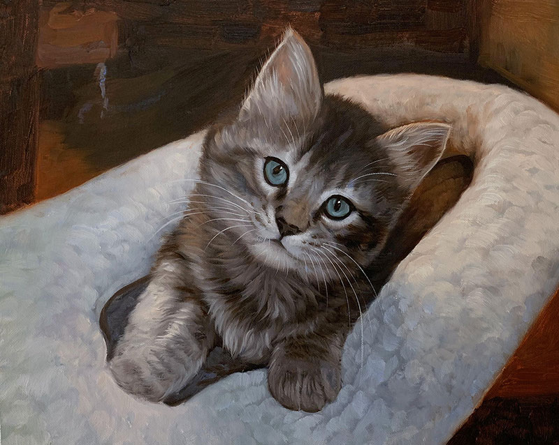 Beautiful handmade oil painting of a kitten