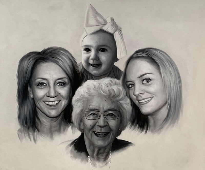 Custom handmade oil artwork of a family