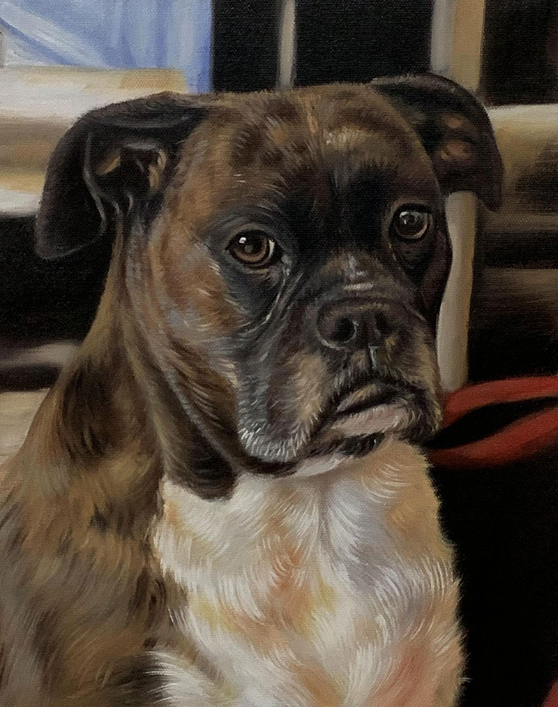 Painting of a brindle Boxer dog