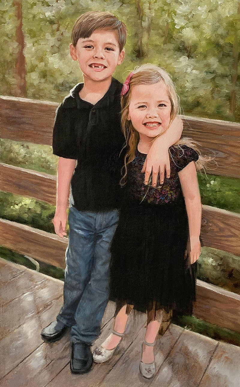 Beautiful oil painting of two children
