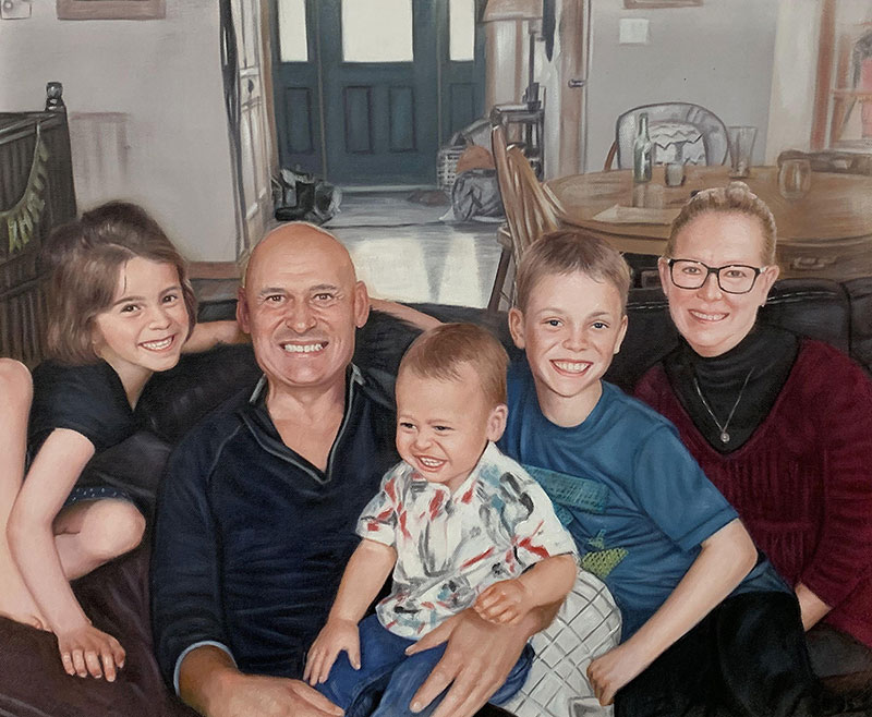 Custom oil painting of a happy family