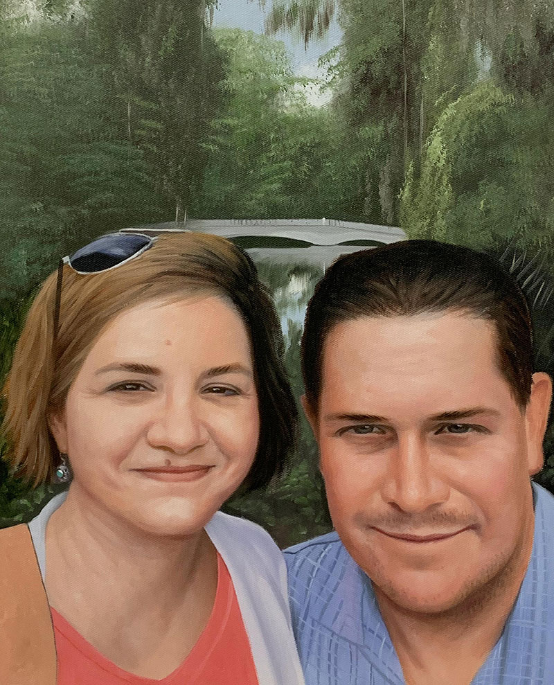 Beautiful handmade oil portrait of a loving couple
