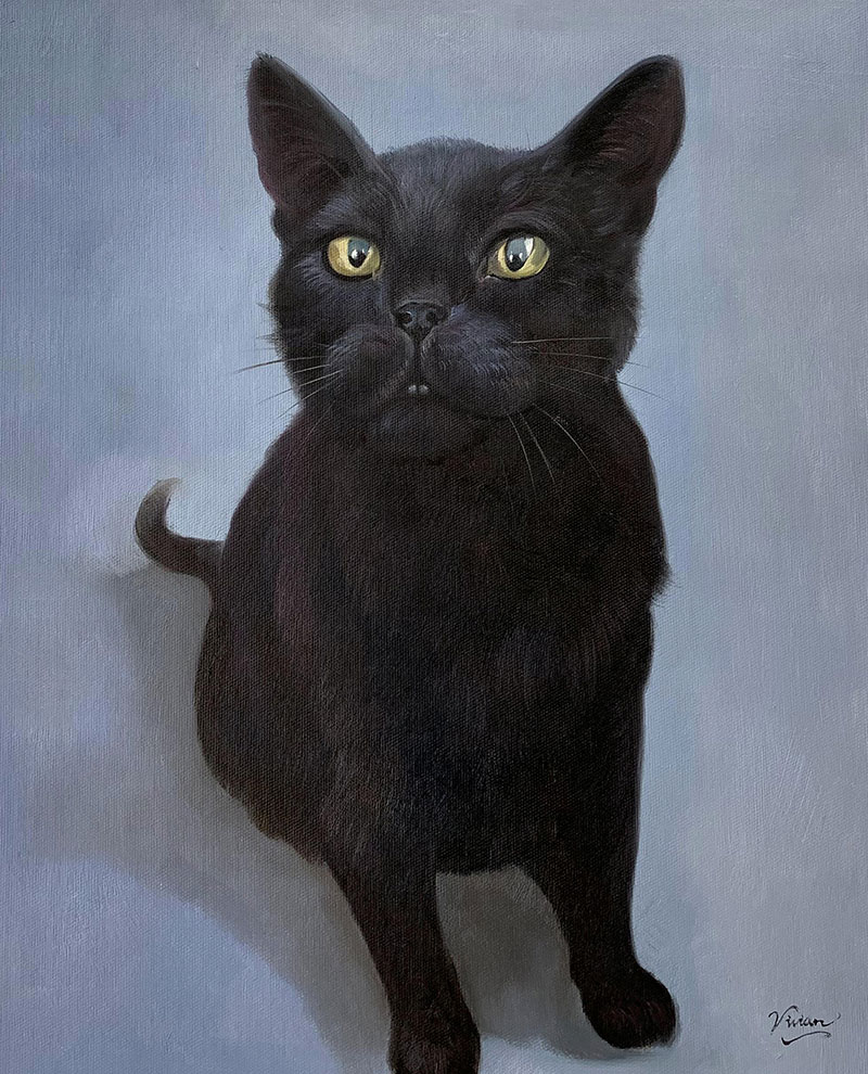 artwork of a black cat in oil
