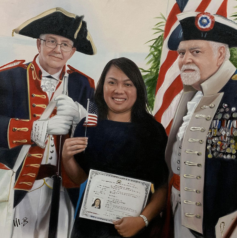 custom acrylic painting of a woman and two man