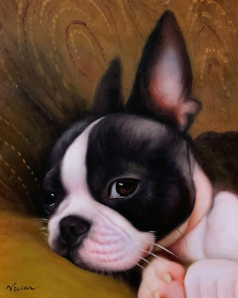 oil portrait of a french boxer