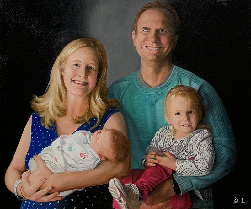 personalized oil portrait of a happy family