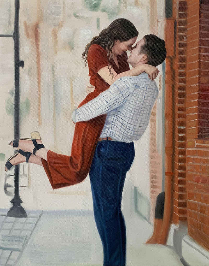 Gorgeous handmade oil painting of a loving couple