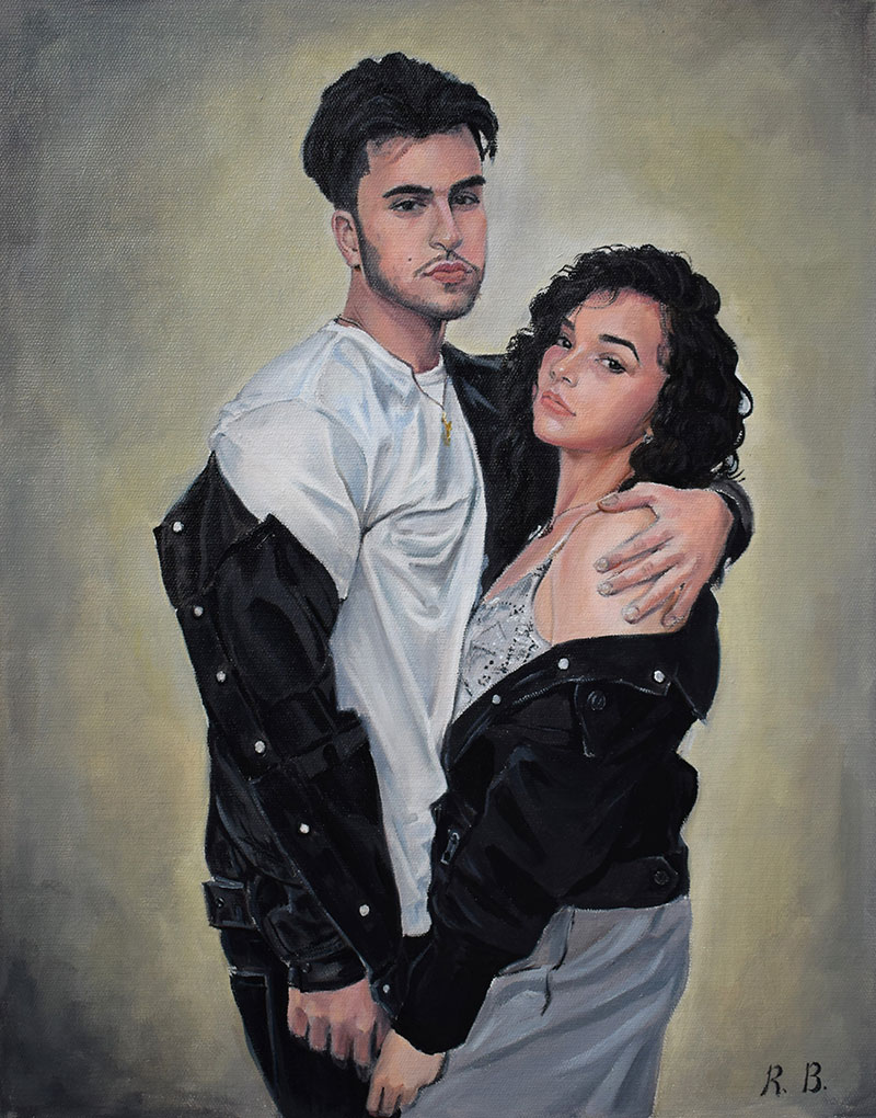 Custom oil portrait of a loving couple