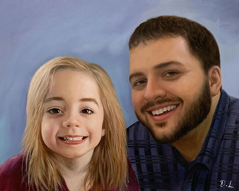 Painted portrait of a man and young girl.