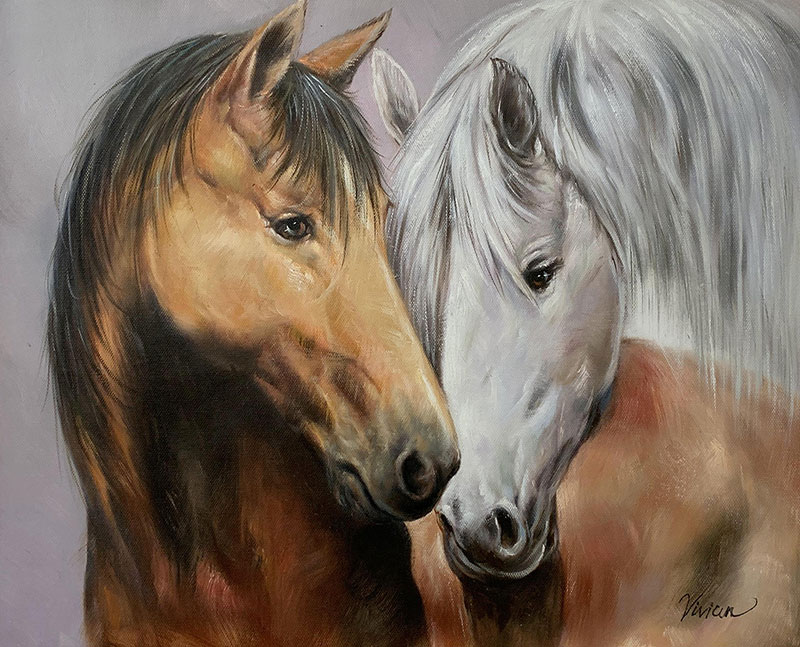 Custom handmade oil artwork of two horses