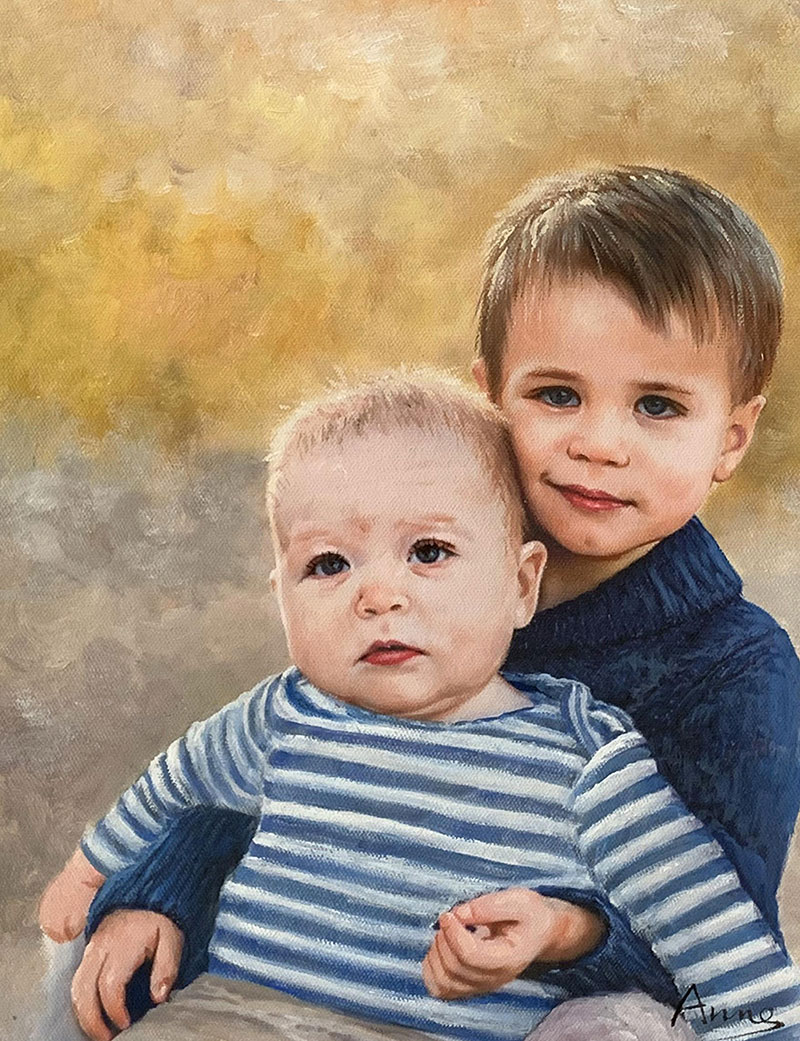 Personalized oil artwork of two children