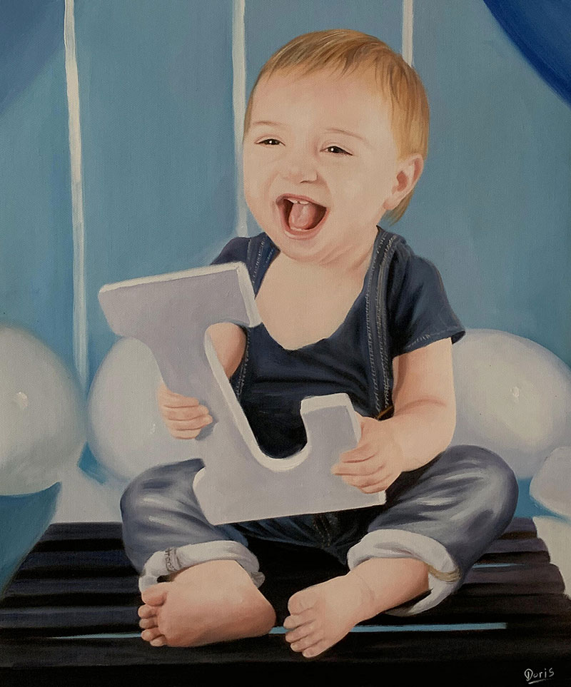 Beautiful handmade oil portrait of a baby