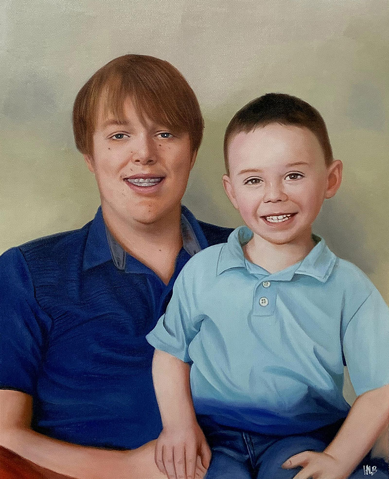 Beautiful handmade oil painting of a father and son