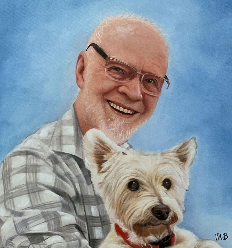Custom oil painting of a gentleman with a pet