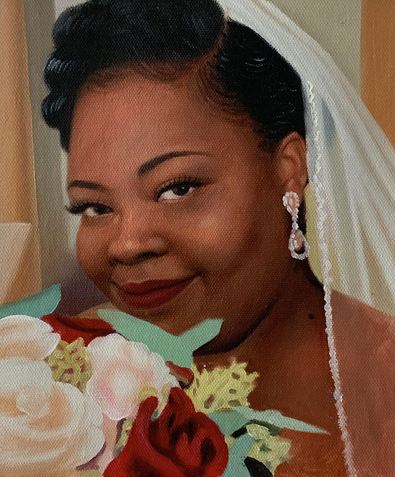 Beautiful handmade oil painting of a bride