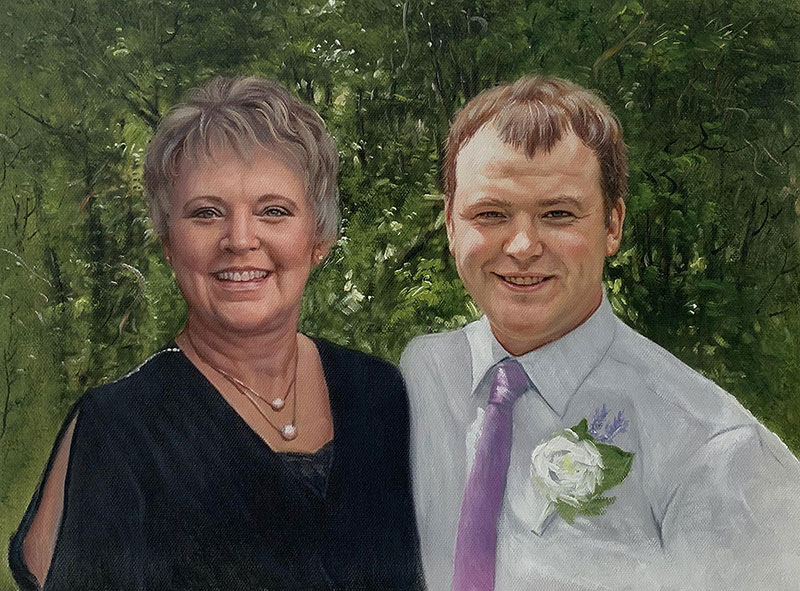 Beautiful oil painting of a mother and son