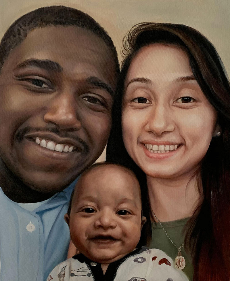 Custom oil painting of a family